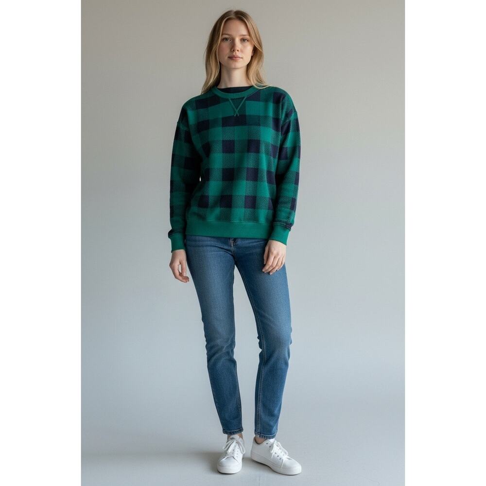 Emily Daniels Green Black Buffalo Check Plaid Sweater Top Large - Picture 9 of 11
